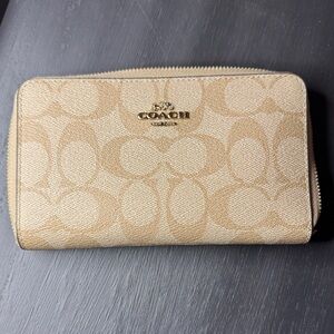 Coach Beige Signature Zip Wallet